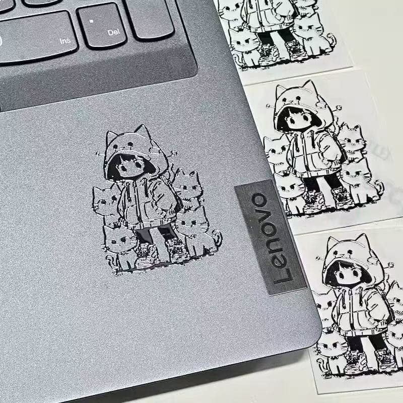 Xiaohongshu Same Style Girl Cat Animal Cartoon Phone Computer Notebook Earphone Decoration Waterproof Metal Sticker