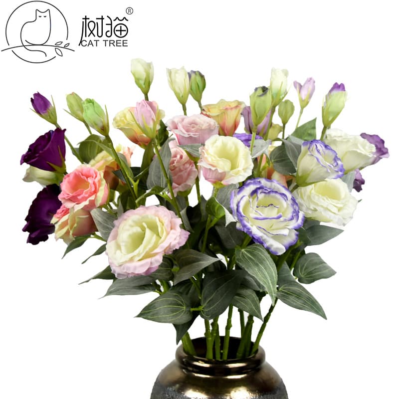 Tree Cat 3-Head Eustoma Artificial Flower High-Quality Silk Flower Home Decoration Dried Flower Bouquet Wedding Simulation Flower Factory Wholesale