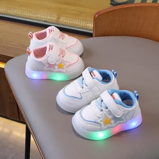 Light-Up Baby Boy Shoes Soft Sole Infant Walking Shoes Toddler Canvas Sneakers Non-Slip White Shoes 0-1-2 Years Spring Autumn