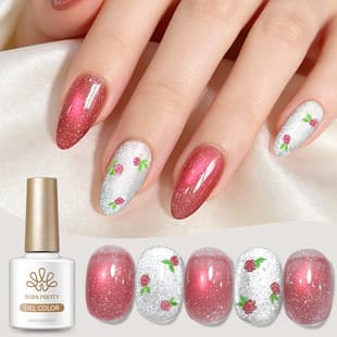 BORN PRETTY New Nail Art Strawberry Candy Reflective Crushed Diamond Cat Eye Gel, Super Sparkle Versatile All-Match Nail Gel