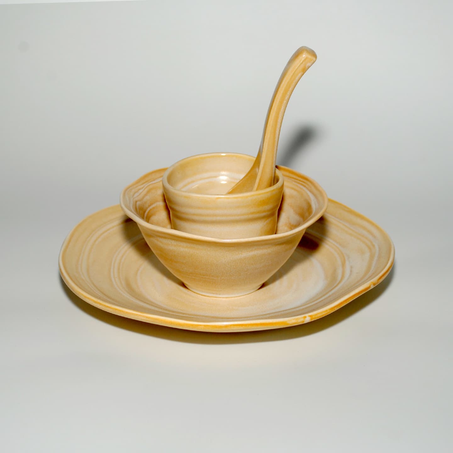 Japanese-Style Kiln-Fired Ceramic Bowl and Plate Set, Matcha Bowl, Soup Bowl, Household Tableware, Hotel Hot Pot, Japanese Cuisine Light Yellow Bowl and Plate