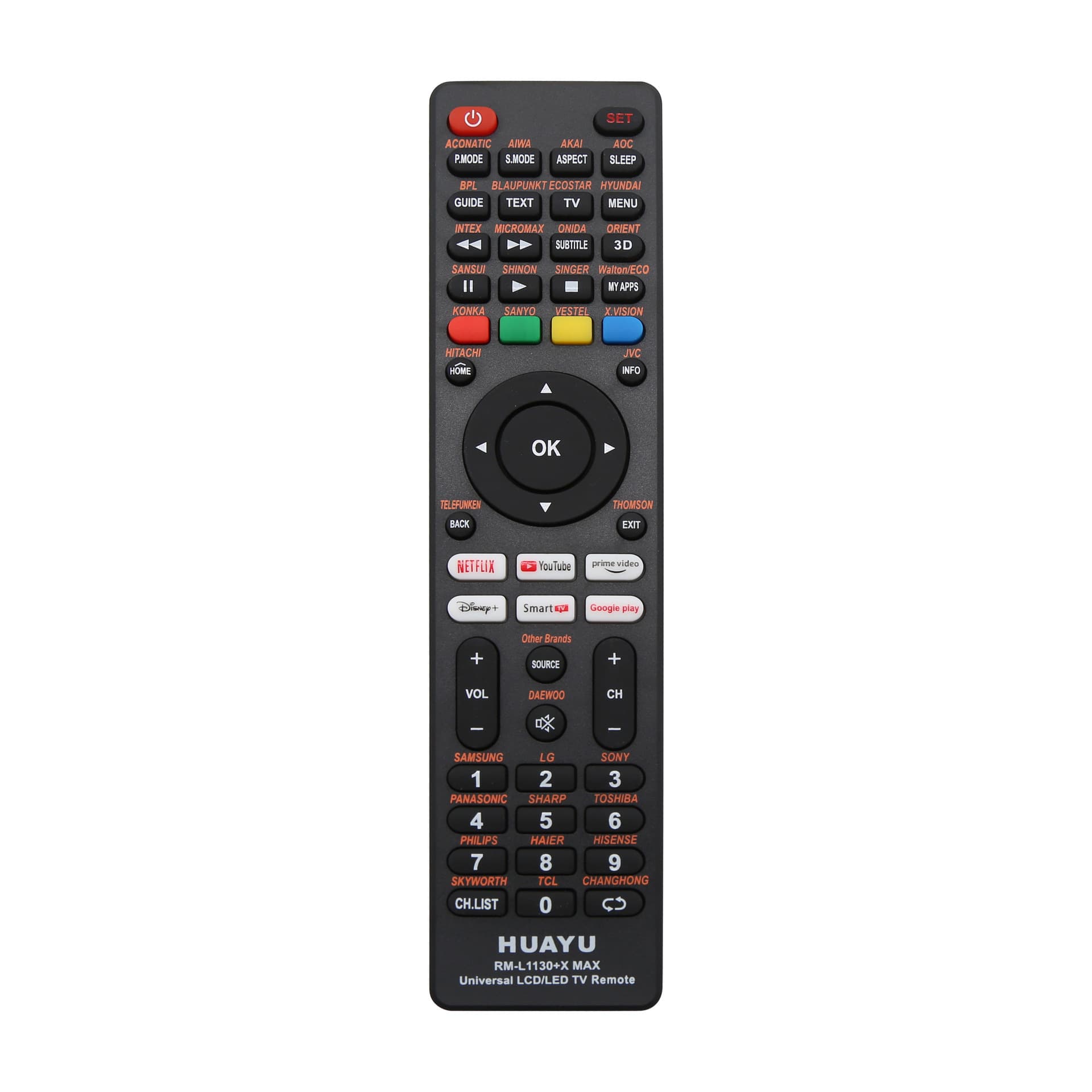 English Export Version Universal LCD TV Remote Control YouTube RM-L1130+X Max Huayu