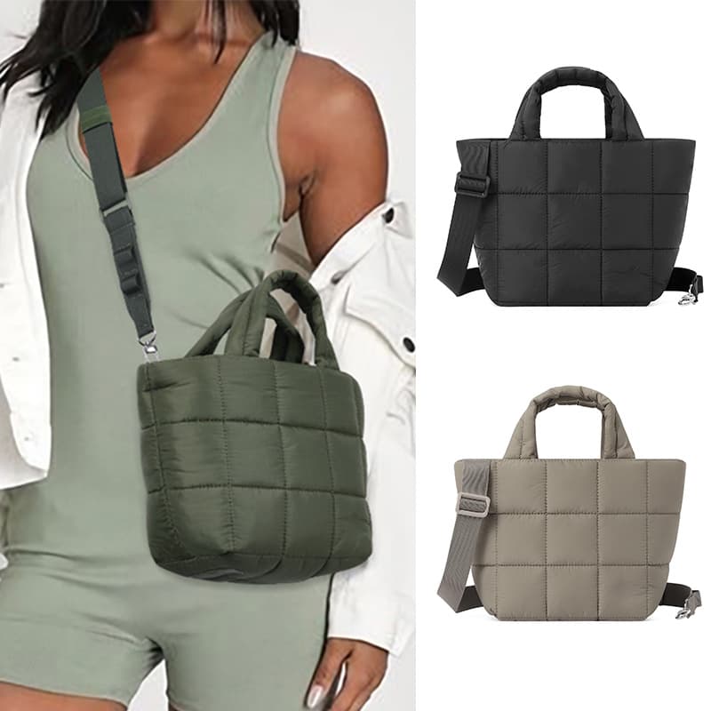 Cross-border new small quilted crossbody bag lightweight down shoulder bag women's fluffy adjustable shoulder strap shoulder bag