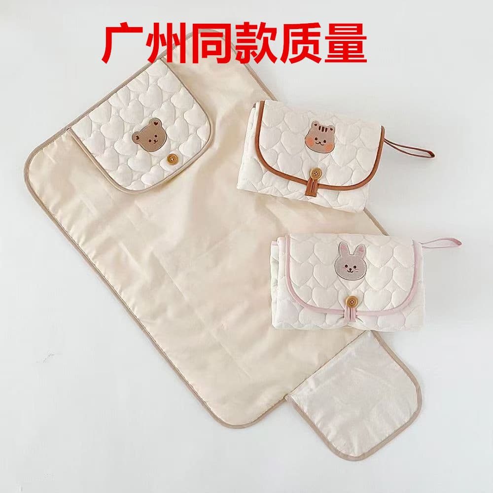 New Korean-style Baby Waterproof Changing Pad, Portable Multifunctional Foldable with Cute Embroidery