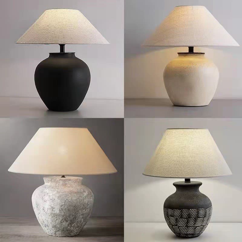 Japanese-style ceramic dimmable table lamp, rustic pottery design for living room, hotel, homestay, designer bedroom bedside decoration