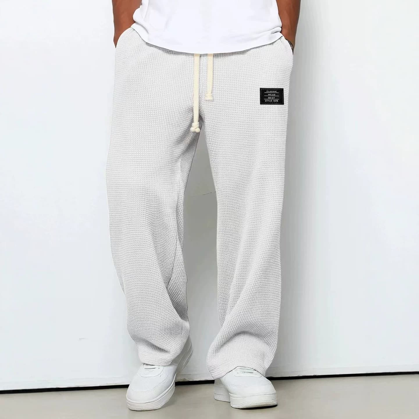 2026 New Cross-Border EU-US Loose Casual Wide-Leg Men's Spring/Autumn Waffle Texture Streetwear Sports Trousers