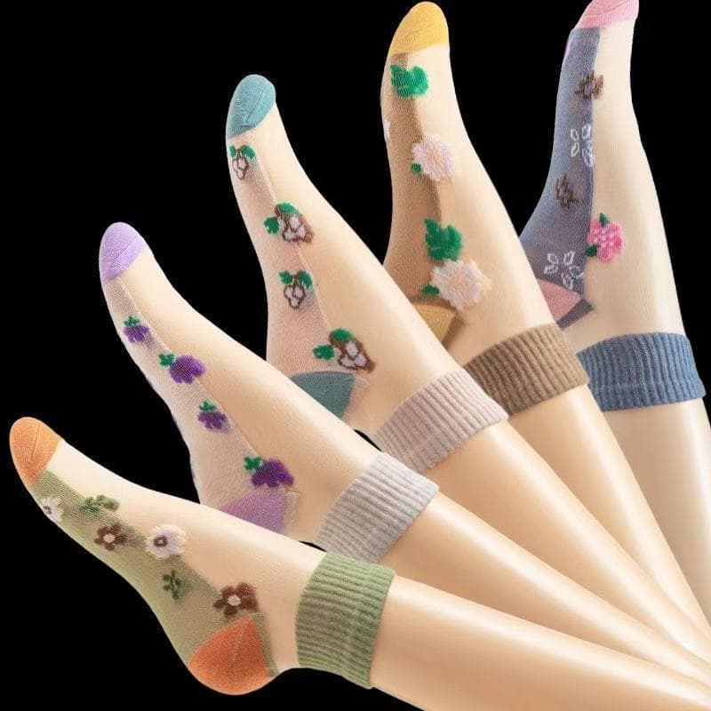 Women's Daisy Crystal Socks Korean Style Short Socks Summer Thin Boat Socks Internet Celebrity Transparent Silk Socks Cute
