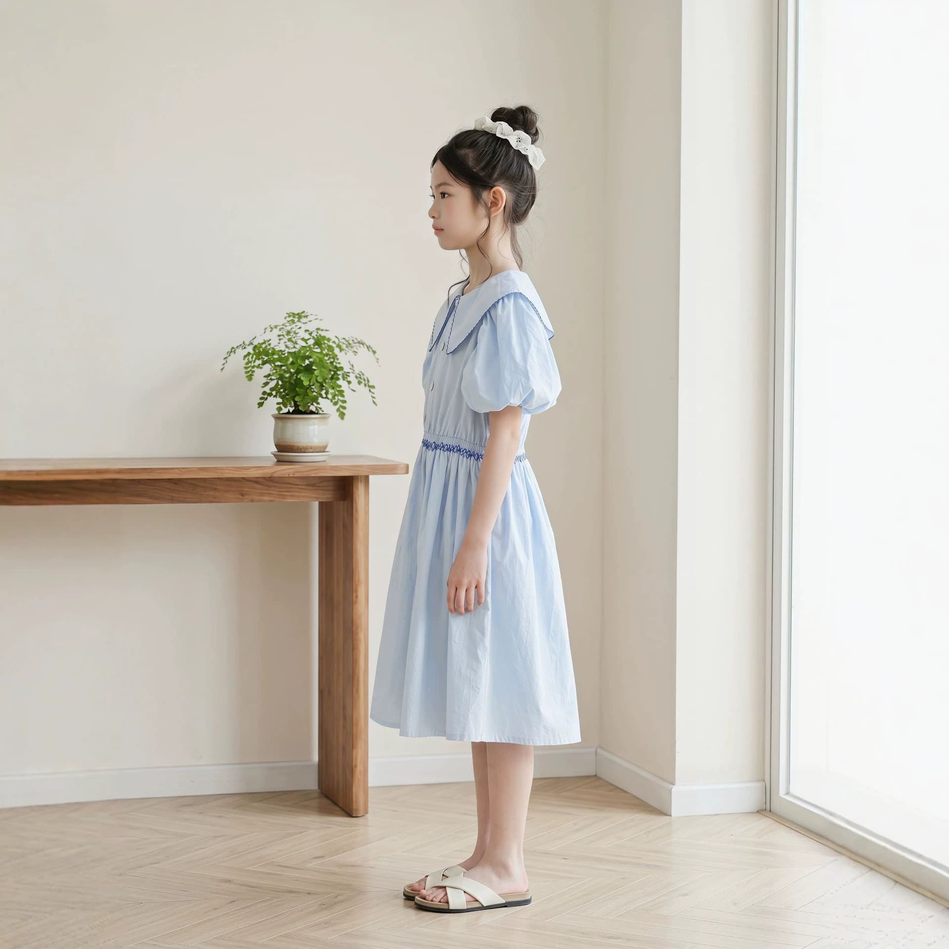 Girls Summer Dress Doll Collar Princess Dress Fashionable Big Child Girls Dress Girl Puff Sleeve Skirt Sweet