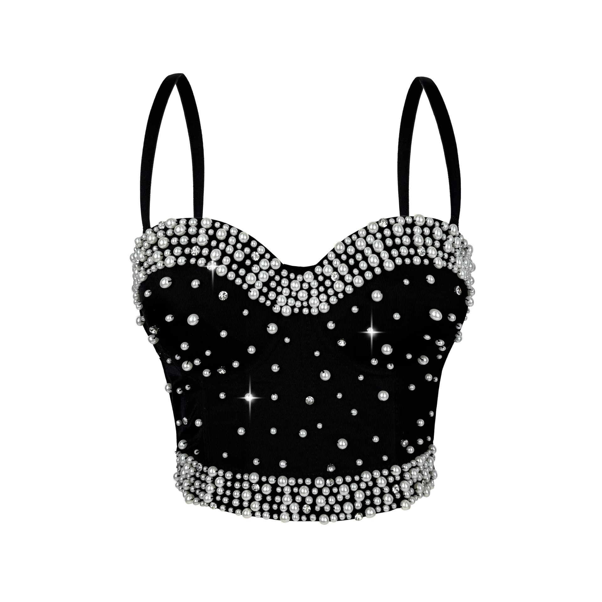New Pearl Rhinestone Strapless Corset Top with Sparkling Diamonds for Christmas and Spring Festival, Slimming and Figure-Flattering Holiday Outfit
