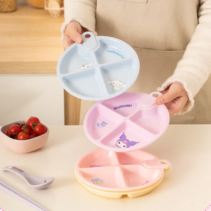 Sanrio Compartment Plate with Candy Design, Multi-Function Fruit Serving Plate, Home Snack and Candy Tray, Small Side Plate and Dip Dish