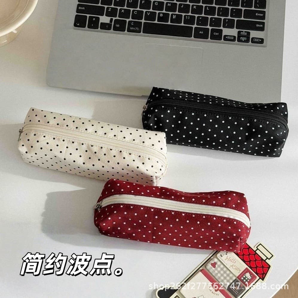 Canvas Korean style polka dot simple junior and high school female student pencil case high-looking ins style stationery box storage bag