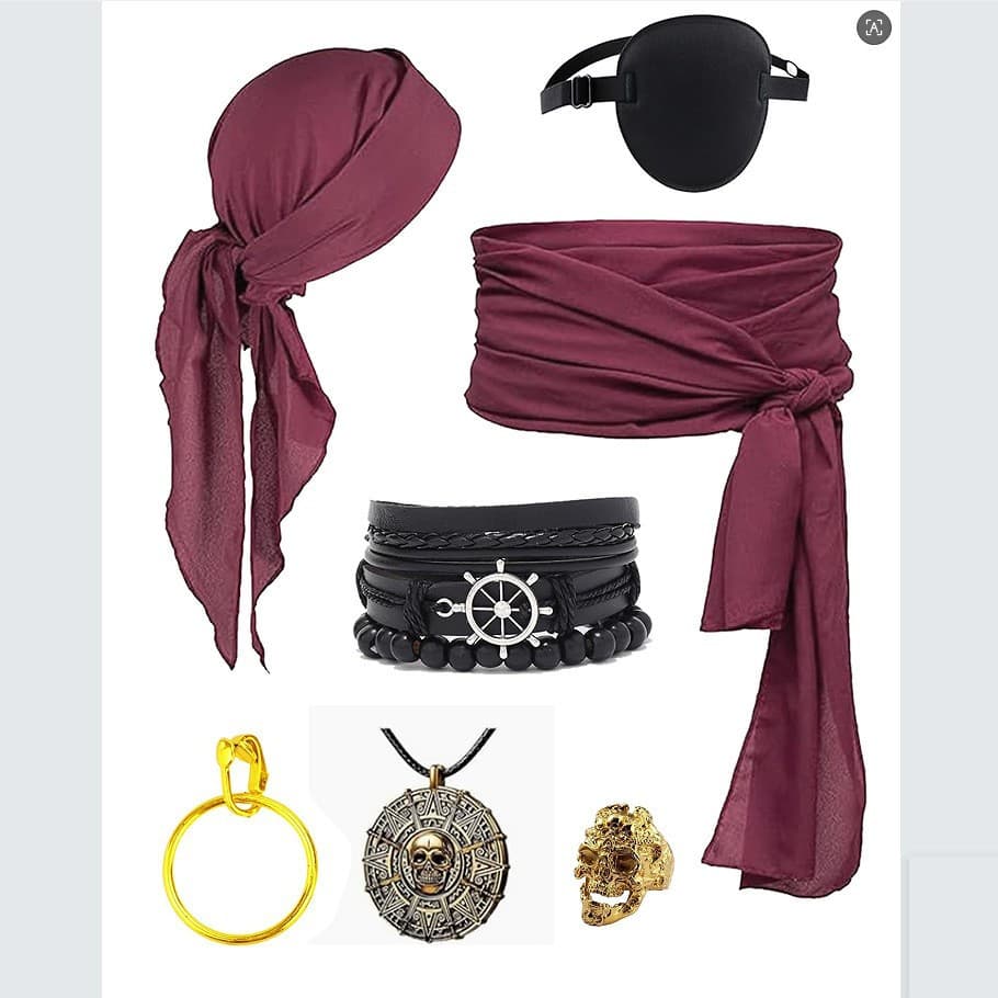 Pirate Costume Accessories for Women Men 6 Pieces Pirate Head Scarf Bandana Belt Jewelry XP073