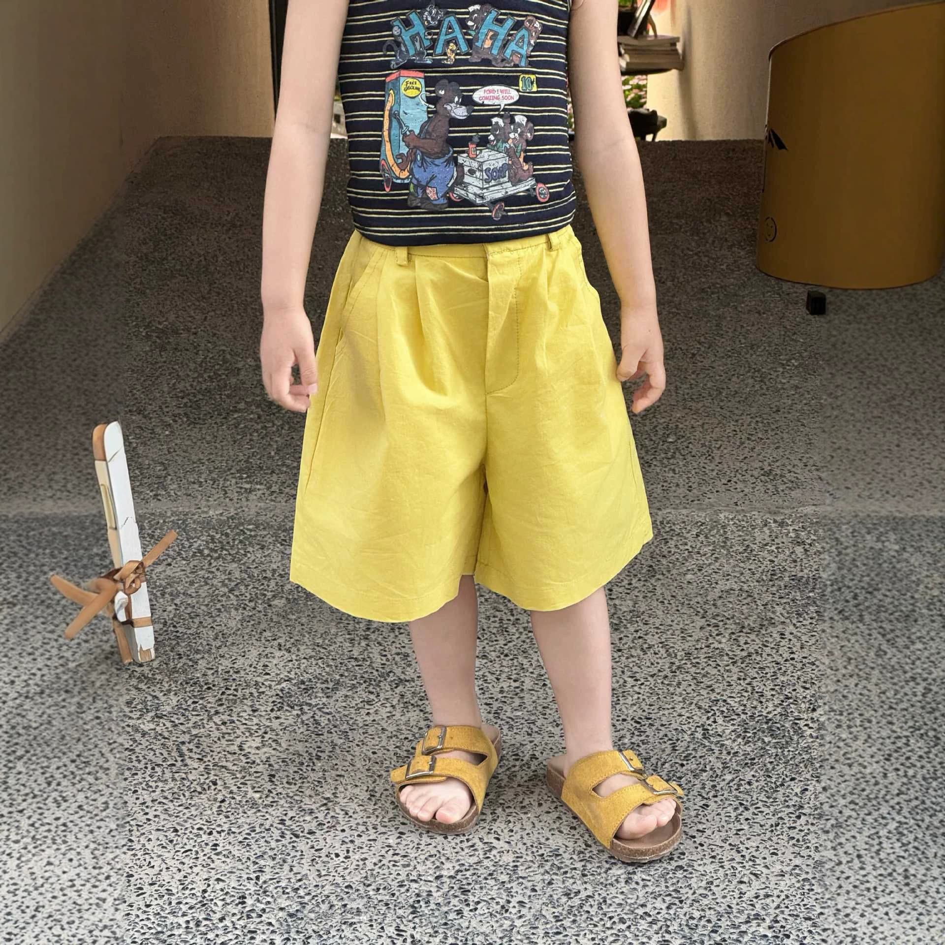 Korean version of children's casual pants 2026 summer pants for girls yellow chinos casual mid-pants with wide legs