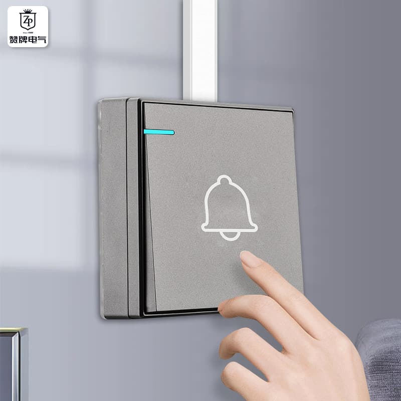Surface-Mounted Gray Doorbell Switch with Return Mechanism, 220V Auto-Reset Button Panel for Doorbells