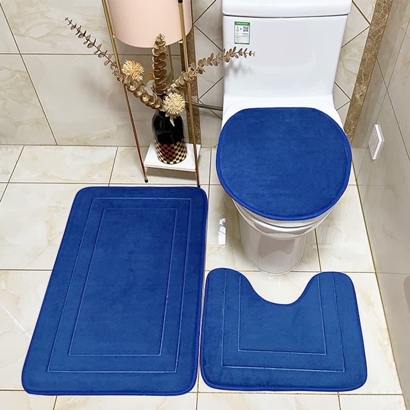 Factory Direct Bathroom 3-Piece Set Embossed Water-Absorbent Non-Slip Mat Solid Simple Bathroom Floor Mat