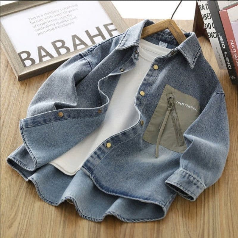 Boys Denim Shirt Spring Autumn 2026 New Fashion Trendy Youth Casual Long Sleeve Shirt Cool Jacket