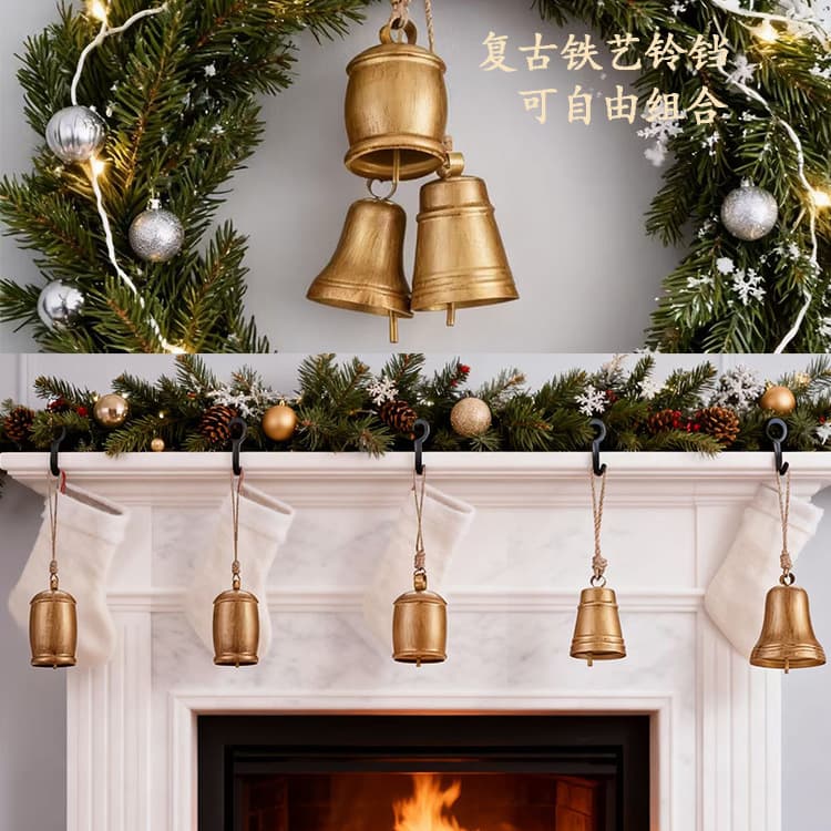 2025 Christmas decorations hemp rope bells country style retro old metal cow bell Christmas small gifts
