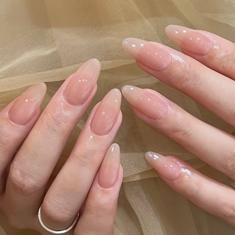 Nude Color Manicure, Wearable Nails, Short Oval Shape, New High-End Style, Elegant Almond Nails, Versatile for Autumn and Winter, Brightening Effect, Ready-Made Product