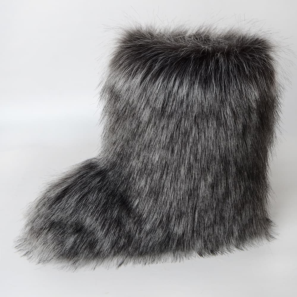2025 New Winter Women's Furry Boots Warm Snow Boots Plush Faux Raccoon Fur Cross-border Short Boots