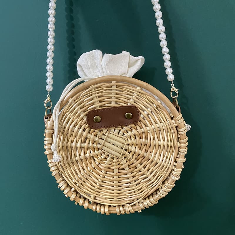 Pearl Bag Women 2021 New Handmade Woven Handbag Ins Straw Woven Rattan Crossbody Bag Internet Celebrity Mini Bag