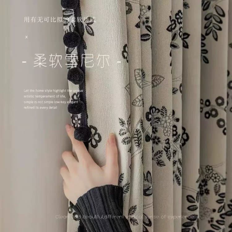 French retro style pastoral style chenille fabric bedroom blackout curtains high-end living room curtains floating curtains