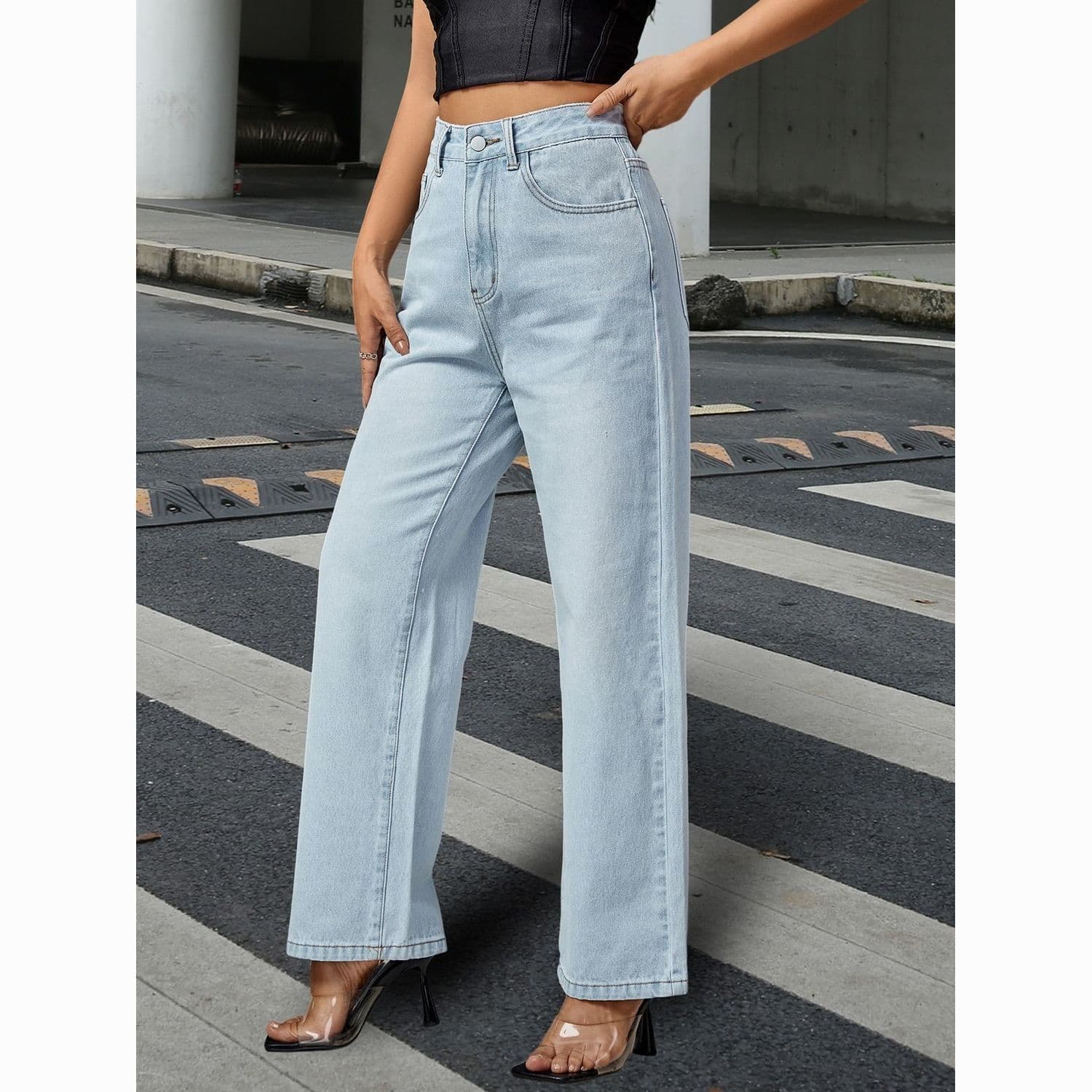High-Waist Loose 2026 Spring Light Color Straight-Leg Jeans, New Wide-Leg Versatile Simple Commuter Jeans
