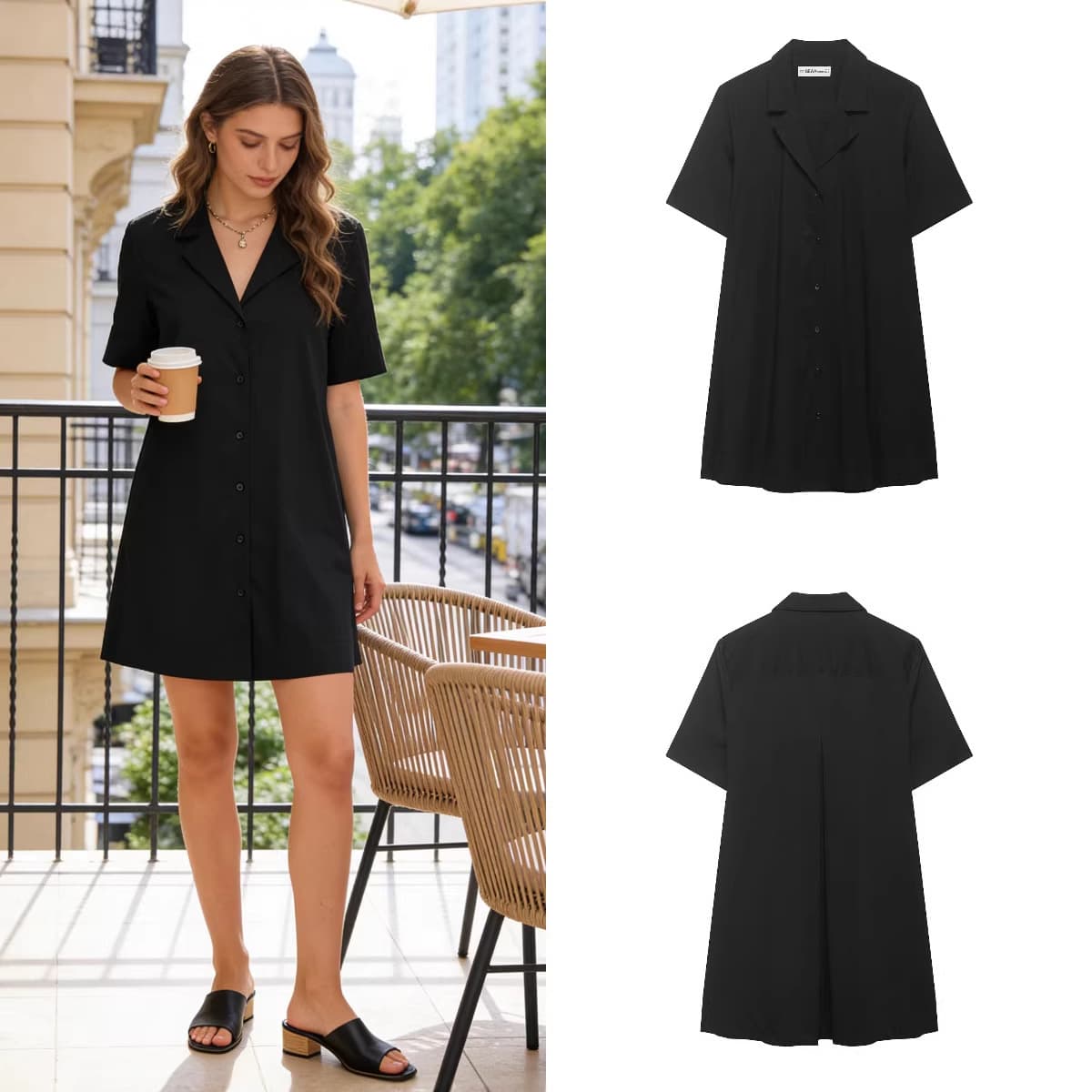 Z Family Foreign Trade Cross-Border European and American Style ZA Women's Clothing 2026 Spring New Lapel Poplin Short Dress