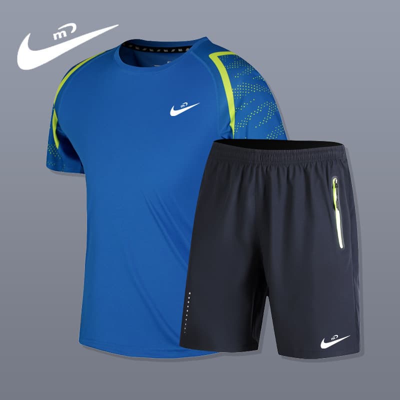 Men's Summer Sport Suit Short Sleeve T-Shirt Casual Loose Quick-Dry Shorts 2-Piece Set