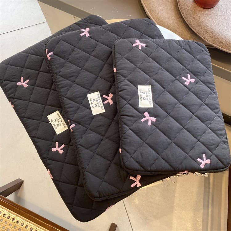 Korean-style tablet storage bag with cute diamond embroidered bow, 11/13/15 inch size.