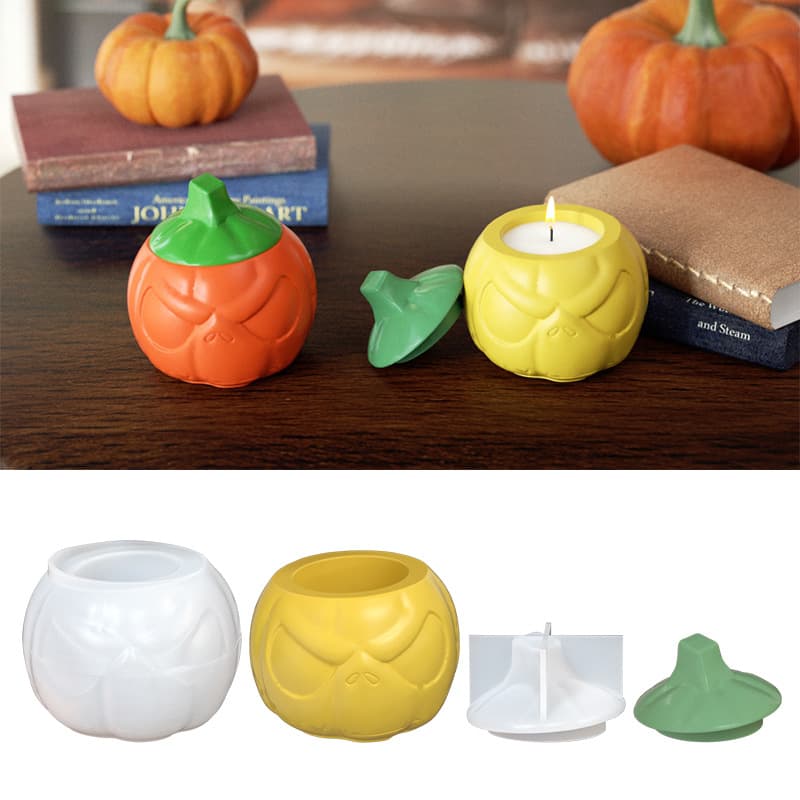 Halloween pumpkin storage jar silicone mold with lid diy halloween ghost face candle cup glue grinding tool