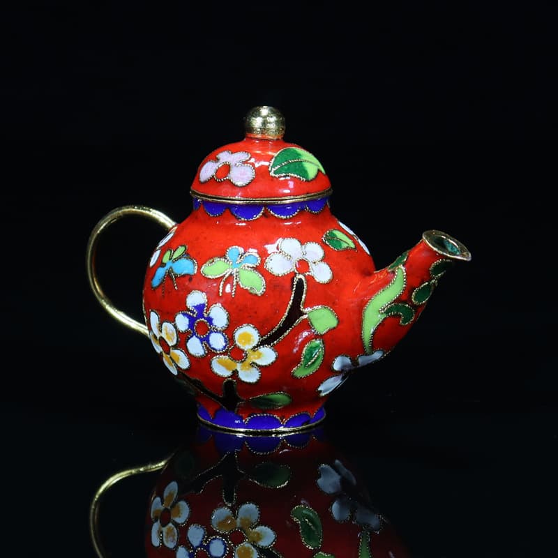 Beijing Cloisonne Craft Cultural Gift Ornament Copper Body Filigree Enamel Silver Blue Pot