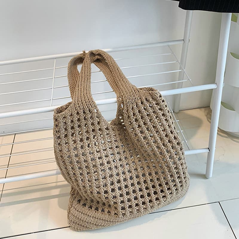Ins Style Artistic Cotton Lace Bag Handwoven Large Capacity Shoulder Bag Casual Tote Bag for Women
