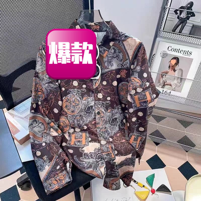 Oil Painting Vintage Hong Kong Style Printed Shirt for Women, Early Spring New Design, Unique Unisex Long-Sleeve Loose Top