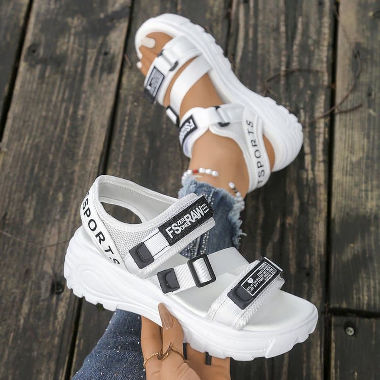 2025 Summer New Platform Thick Sole Non-Slip Height-Increasing Velcro Foreign Trade Large Size Sports Sandals Women's In-Stock Wholesale