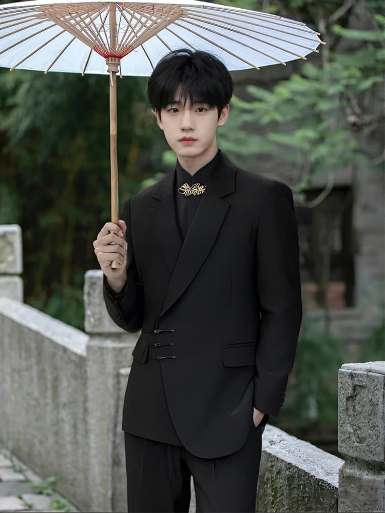 Spring and Autumn New Chinese Style Pan-Button Suit Men's Suit Engagement Groom Wedding Dress Suit High-end Tang Suit Zhongshan
