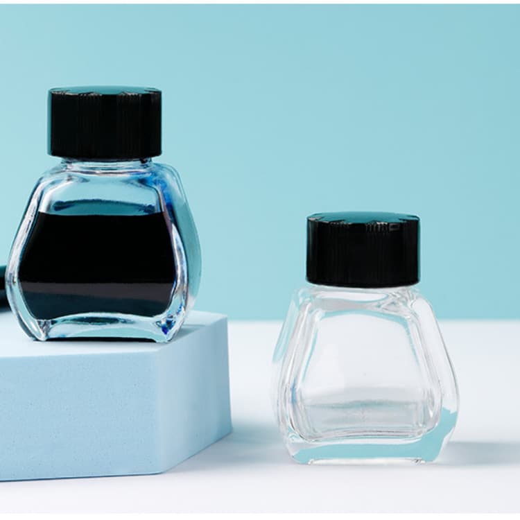 Platinum Ink Bottle Glass Phosphor Wood Cap 30ml Pen Ink Bottle Subpackage Bottle Non Toxic Glass Bottle XuZhou Origin