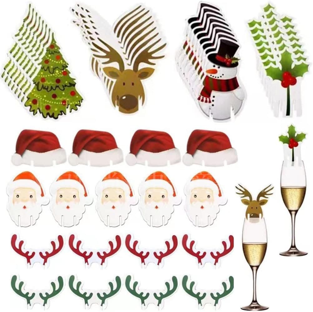 Christmas Hat Wine Glass Charm Holiday Decoration Wine Glass Marker Cup Card Decoration Red Wine Glass Identifier Decorative Cup Card