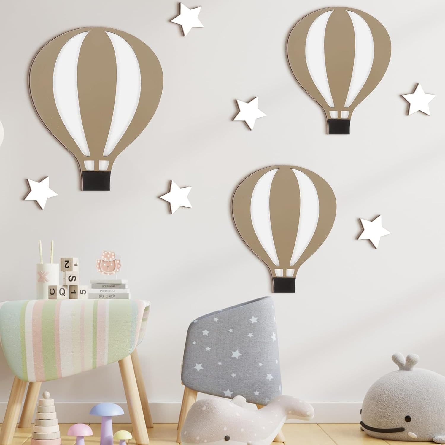 Cross-border Wooden Hot Air Balloon Wall Decal Bohemian Wooden Sign Bedroom Classroom Playroom Wall Art Wholesale
