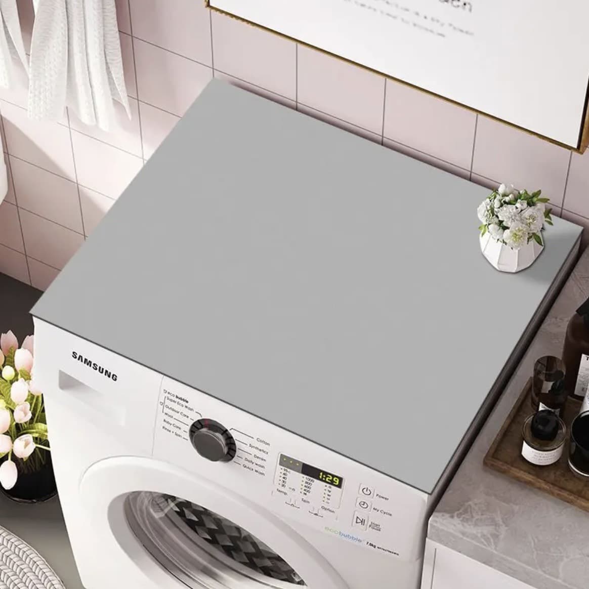 Solid Color Drum Washing Machine Dust Cover, Sun-Proof and Slip-Resistant Mat for Refrigerator Tops, Bedside Tables, and Countertops