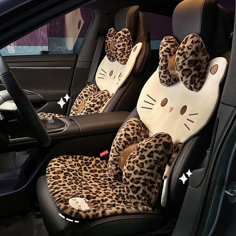 New Cross-Border Leopard Print Car Seat Cushion Winter Warm Heated Plush Auto Seat Cover Autumn Winter Vehicle Cushion