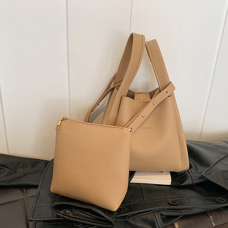 Lychee Pattern Mother-Child Two-Piece Bucket Bag 2026 New Style Women's Bag Simple Shoulder Crossbody Handheld Basket Bag