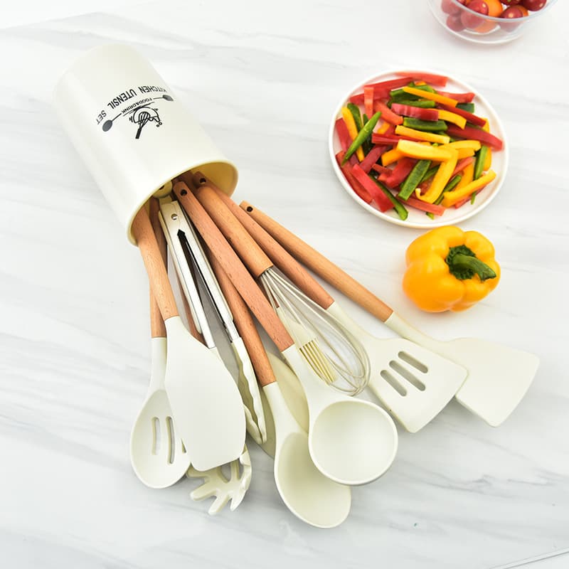 Wooden handle silicone kitchenware white non-stick pot silicone spatula high temperature resistant silicone spoon spatula household kitchenware