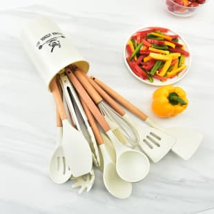 Wooden Handle Silicone Kitchen Utensils, White Non-Stick Pan Silicone Spatula, High-Temperature Resistant Silicone Soup Spoon, Spatula, Kitchen Utensils for Home