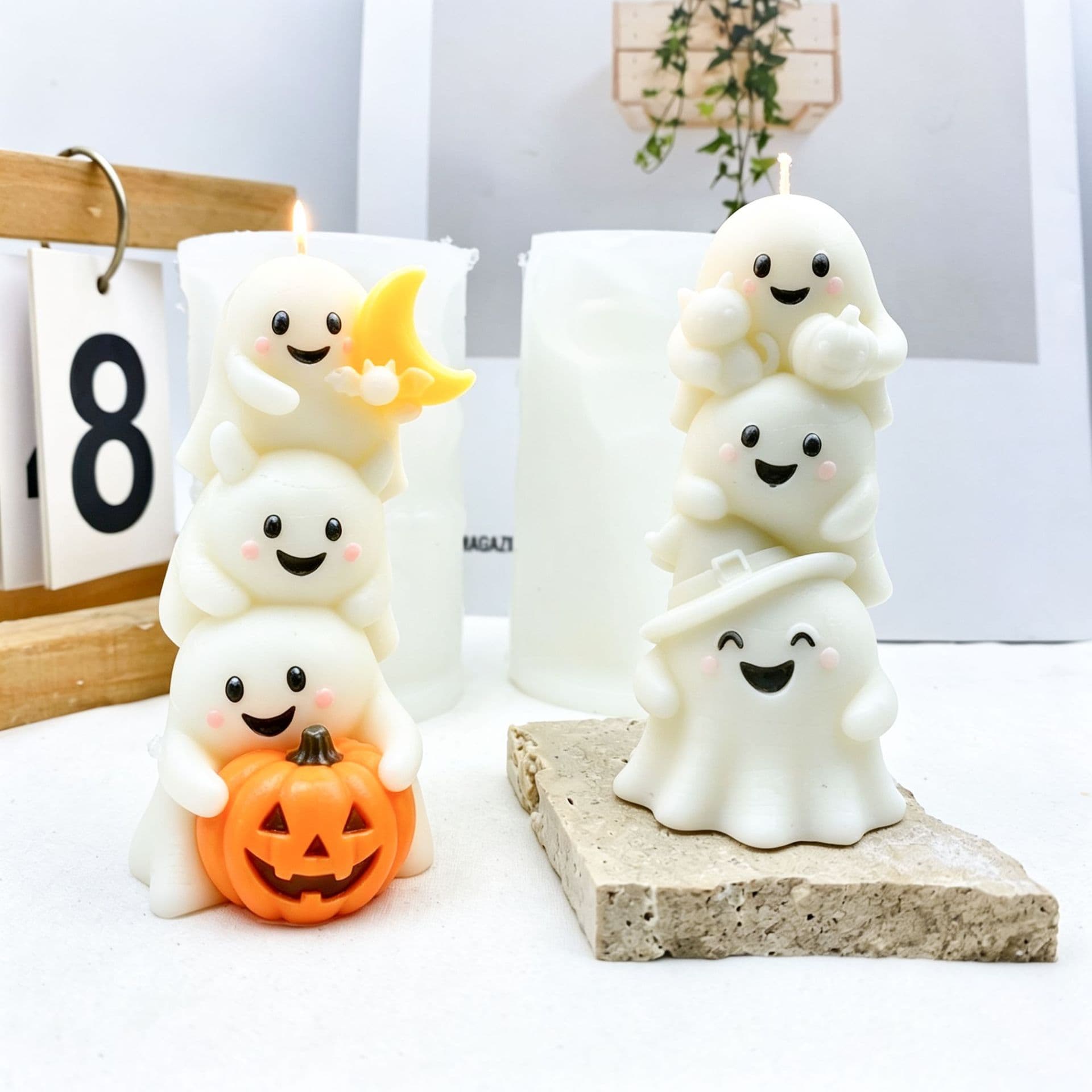 New Halloween Stacking Ghost Candle Mold DIY Pumpkin Hat Stacking Ghost Holiday Plaster Candle Mold