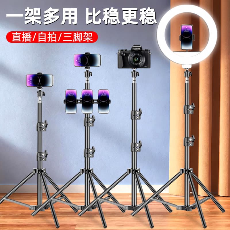 Portable Outdoor Studio Phone Stand for Live Streaming, Selfie, with Freely Adjustable Floor Lamp Tripod