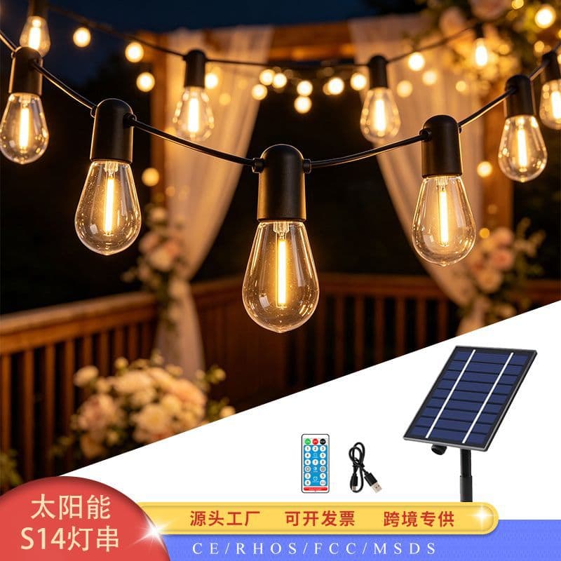Solar S14 String Lights Remote Control Outdoor Garden Patio Balcony Camping Decorative LED Lights