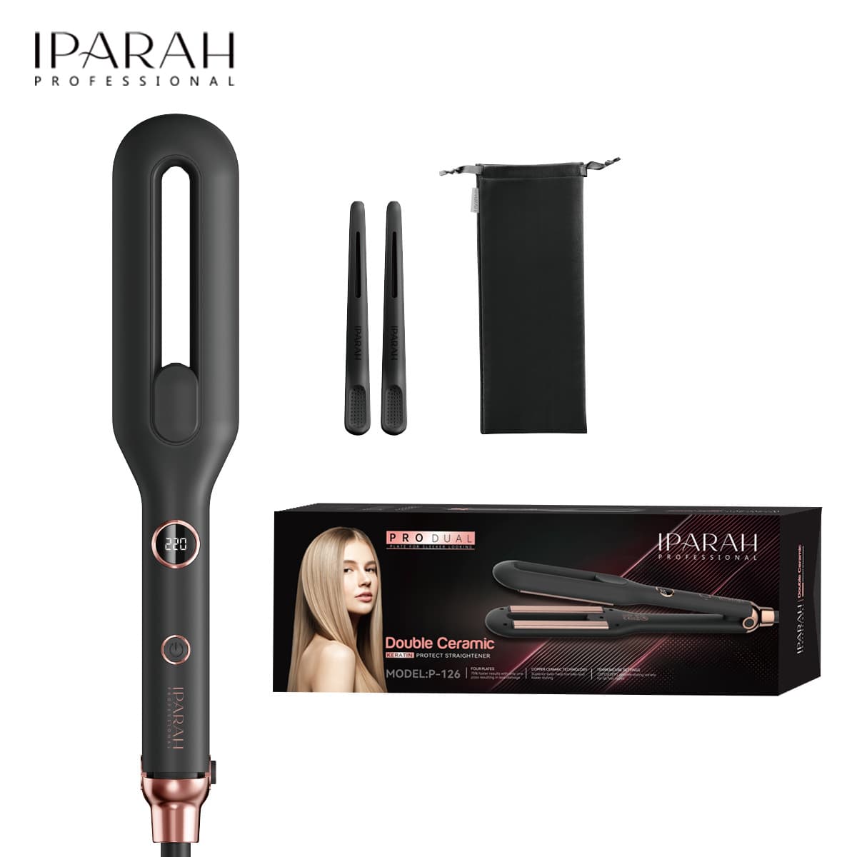 P-126 New Cross-Border Dual Heating Element Hair Straightener for Women Salon Digital Display Straightening Curling Non-Damaging Flat Iron