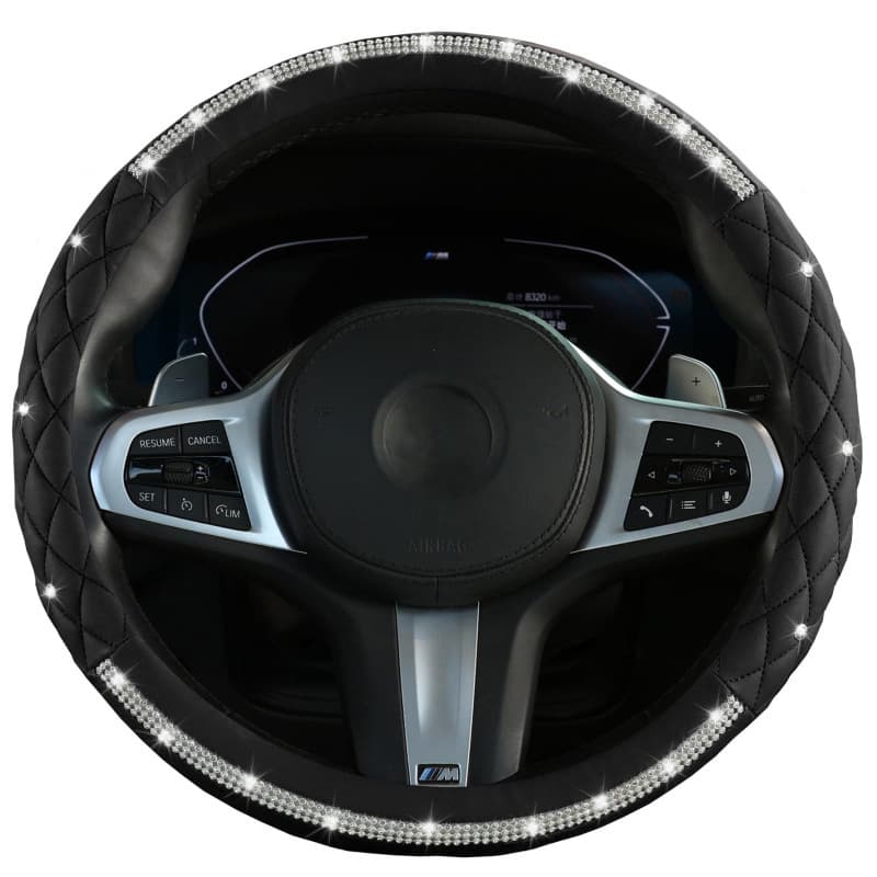 Car Steering Wheel Cover for Women, Car Interior Decoration, Four-Season Universal Rhinestone Cover, Cross-border Amazon