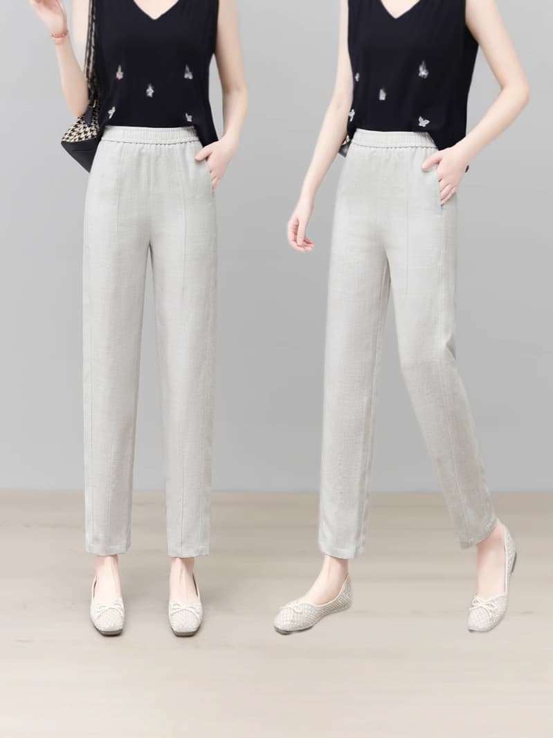2658 Nine-Tenths Haram Pants for Women, 2024 Summer Thin New High-Waist Casual Loose Fit Slimming Pants for Middle-Aged Mothers