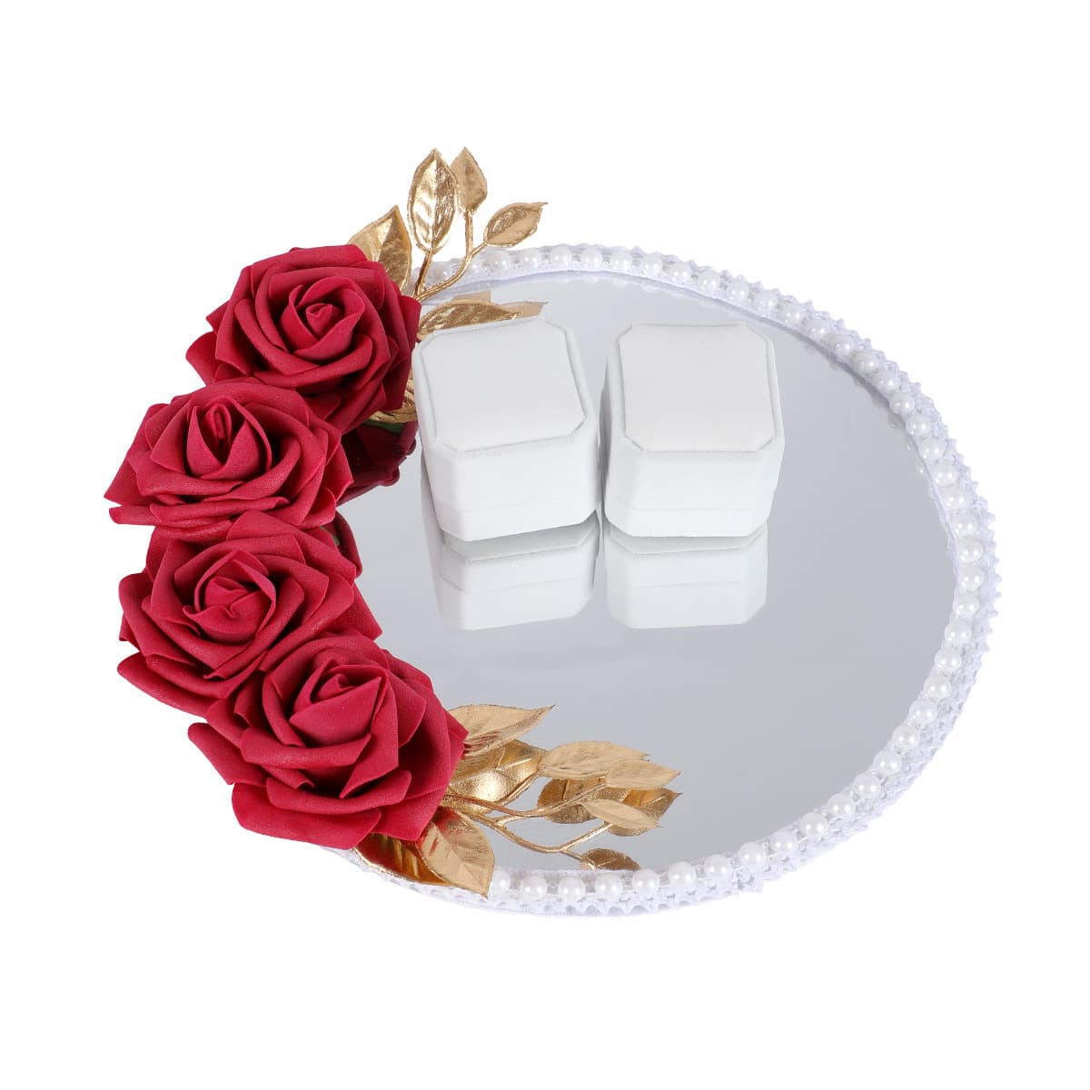 Wedding Rose Pearl Mirror Ring Tray European-Style Couple Ring Display Plate Engagement Ceremony Photo Prop